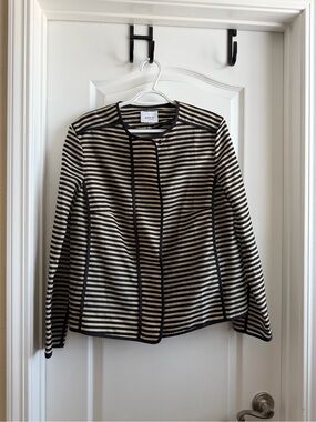 Akris Punto Black and Cream Striped Open-Front Jacket